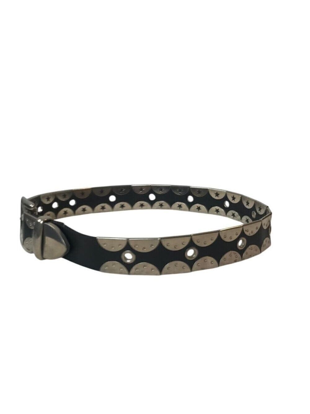 Black Leather Belt With Silver Coloured Flat Studs Statement Piece Size S - Picture 5 of 5